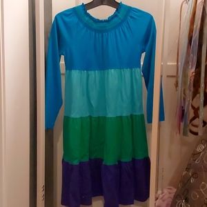 Hannah Andersson ocean tiered colored long sleeve dress size L girls